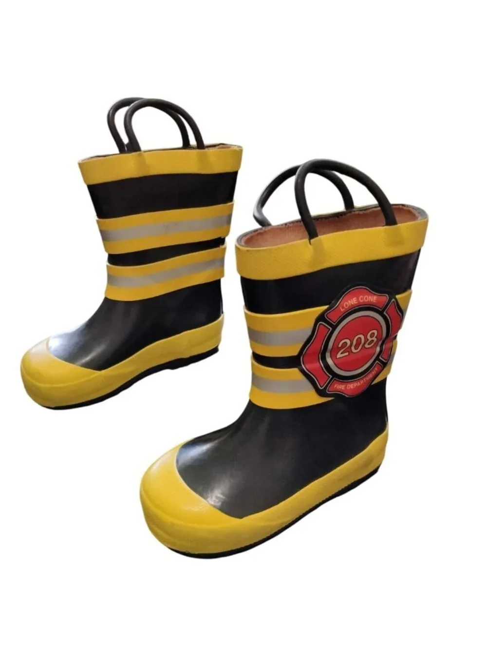 Lone Cone Kids Size 4 Rain Boots Firefighter Design Water-Resistant Pull Handles